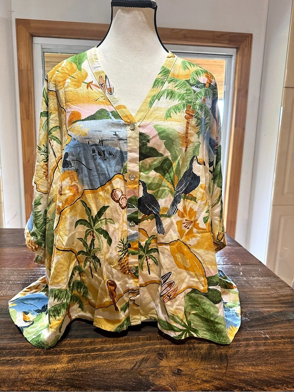 Rachel Zoe Linen Blend Tropical Print Blouse Size Medium NWT